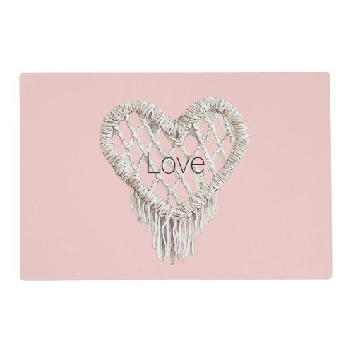 Pretty Pink White Heart Fringe Placemat