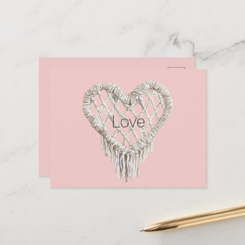 Pretty Pink White Heart Fringe Postcard