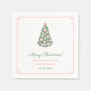 Pretty Pink White Holiday Tree Christmas Party Napkins