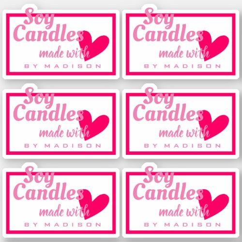 Pretty Pink White Made with Love Heart Soy Candles Sticker