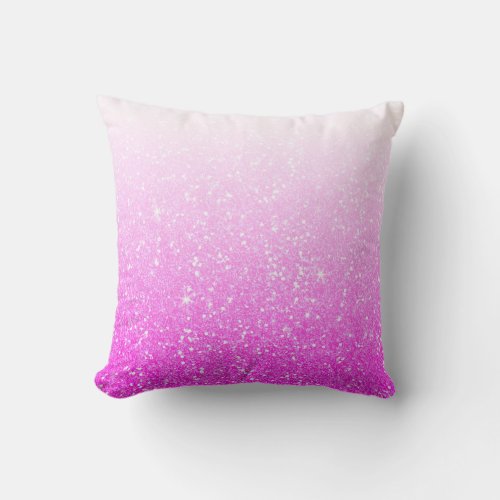 Pretty Pink White Ombre Glitter Throw Pillow