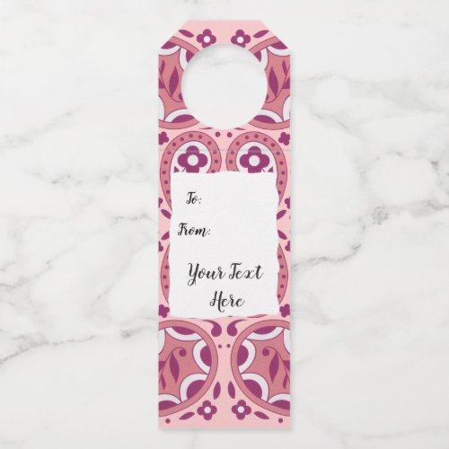 Pretty Pink White Paisley Flowers Tear Drops Bottle Hanger Tag