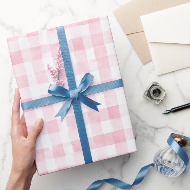 Pretty Pink White Plaid Stripes Bridal Shower Wrapping Paper (Gifting)