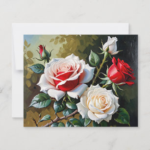Pretty pink white red roses oil painting