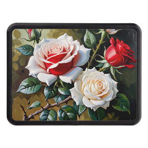 Pretty pink white red roses oil painting hitch cover
