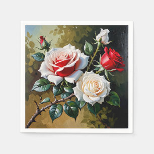 Pretty pink white red roses oil painting napkins