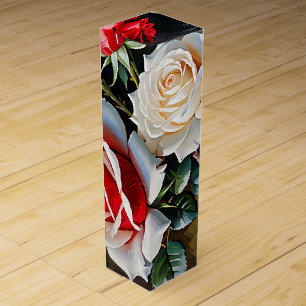 Pretty pink white red roses oil painting wine box