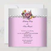 Pretty Pink White Roses Butterfly Birthday Party Invitation (Back)