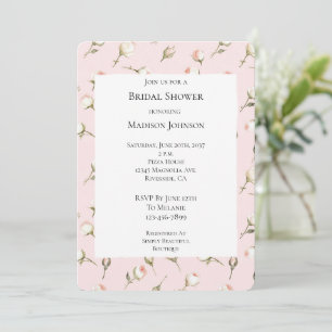 Pretty Pink White Roses Floral Bridal Shower Invitation