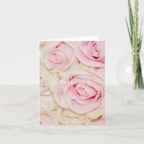 Pretty Pink White Roses Thank You Card