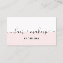 Pretty Pink White Script Hair Makeup Business Card