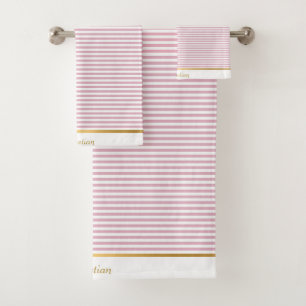 PRETTY PINK WHITE STRIPED TRIM TOWEL SET