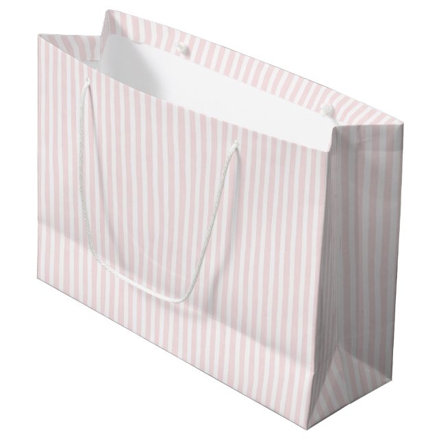 Pretty Pink White Stripes Birthday Large Gift Bag (Front Angled)