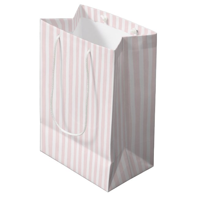 Pretty Pink White Stripes Bridal Shower Medium Gift Bag (Front Angled)