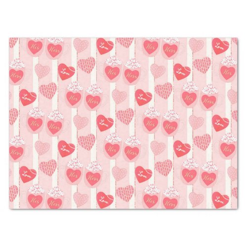 Pretty Pink White Stripes Hearts Valentines Day Tissue Paper