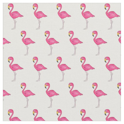 Pretty Pink White Tropical Island Bird Flamingos Fabric