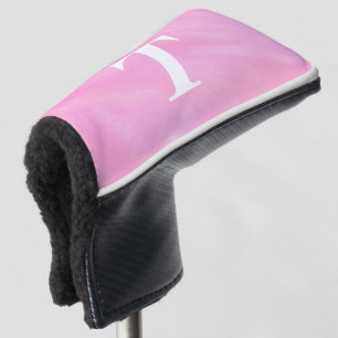 Pretty Pink White Watercolor Monogram Golf Head Cover