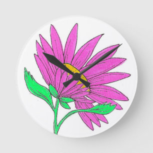 Pretty Pink Whymisical Acrylic Flower Painting Round Clock