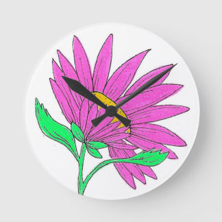 Pretty Pink Whymisical Acrylic Flower Painting Round Clock