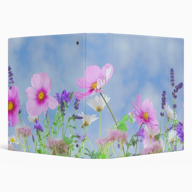 Pretty Pink Wild Flower Meadow 3 Ring Binder (Background)