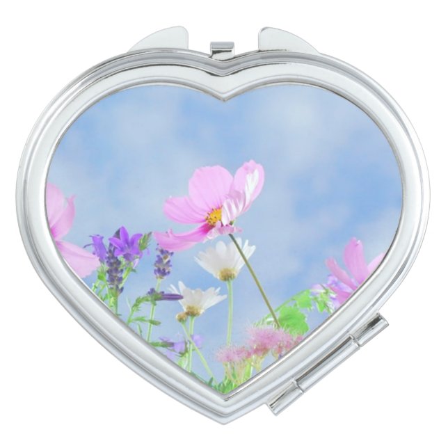 Pretty Pink Wild Flower Meadow Compact Mirror (Front)