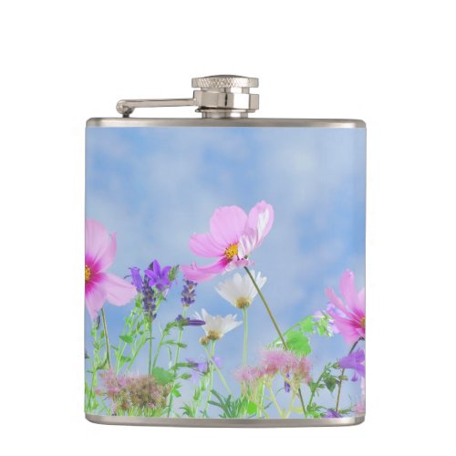 Pretty Pink Wild Flower Meadow Flask