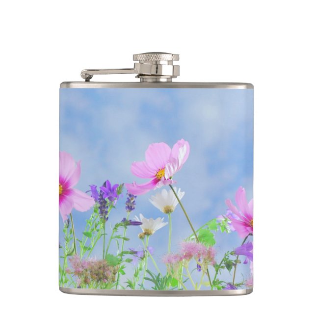 Pretty Pink Wild Flower Meadow Flask (Front)
