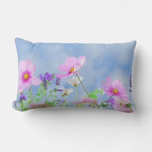 Pretty Pink Wild Flower Meadow Lumbar Pillow