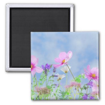 Pretty Pink Wild Flower Meadow Magnet by MissMatching at Zazzle