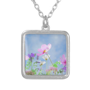 Pretty Pink Wild Flower Meadow Silver Plated Necklace