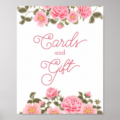 PRETTY PINK WILD ROSES Bridal Shower CARDS  GIFT  Poster