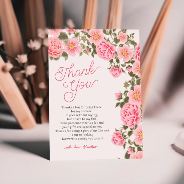 PRETTY PINK WILD ROSES BRIDAL SHOWER THANK YOU CARD (Creator Uploaded)