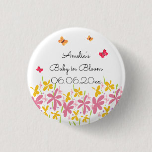 Pretty Pink Wildflower Baby in Bloom Personalized Button