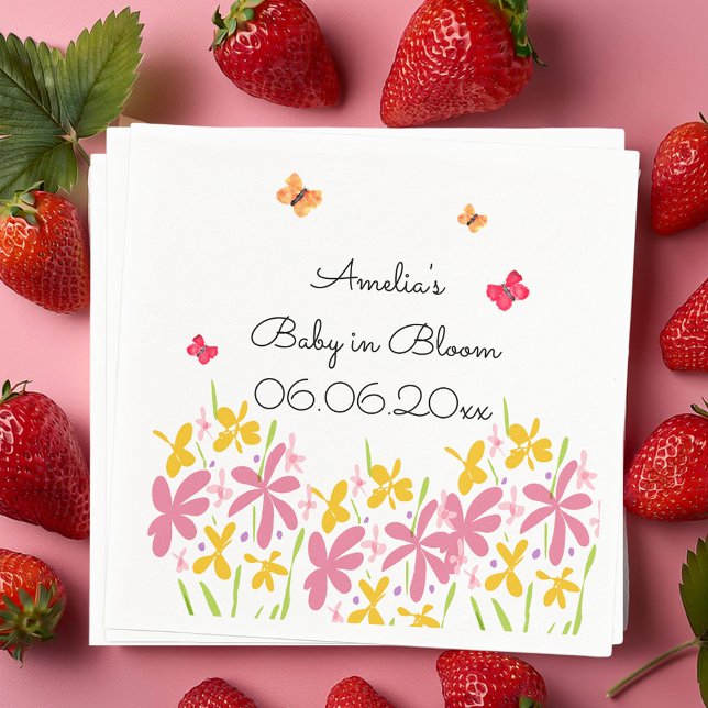 Pretty Pink Wildflower Baby in Bloom Personalized Napkins (Creator Uploaded)
