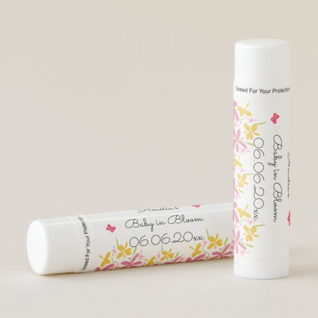 Pretty Pink Wildflower Baby Shower Personalized Lip Balm (Front)