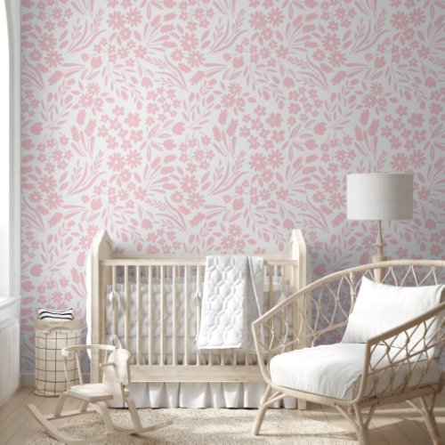 Pretty Pink Wildflowers Nursery Kids Room Wallpaper
