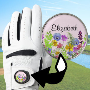 Pretty pink wildflowers with custom name womens golf glove