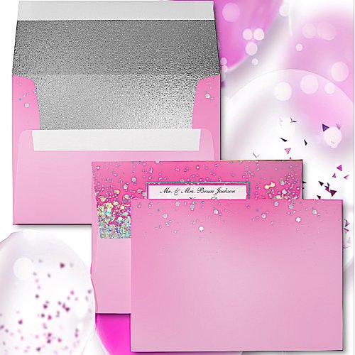 Pretty Pink with Confetti and Silver Foil Look Envelope