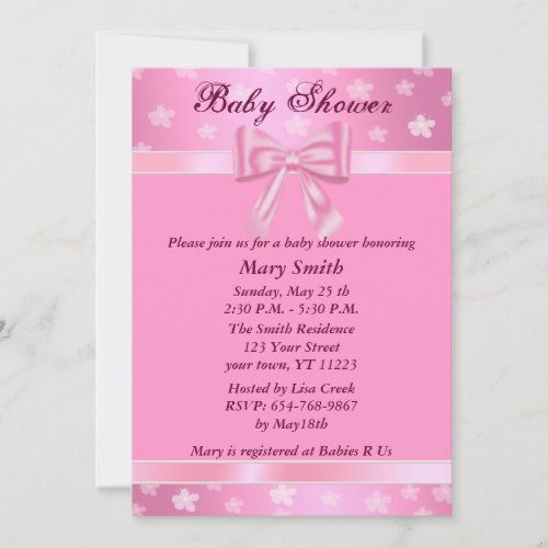 Pretty Pink With Flowers Baby Shower Invitation