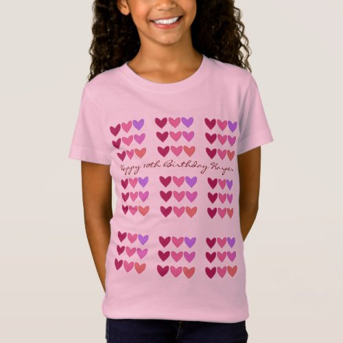 Pretty Pink With Hearts Colorful Birthday Girls T_Shirt