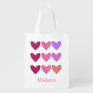 Pretty Pink With Hearts Colorful Girls Grocery Bag