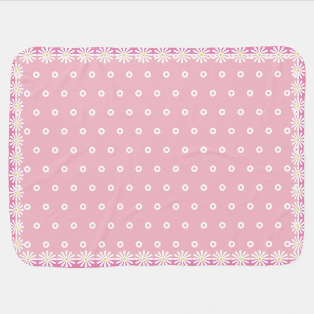 Pretty Pink with white daisies reversible Baby Blanket (Horizontal)