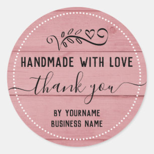 Pretty Pink Wood handmade thank you Classic Round Sticker
