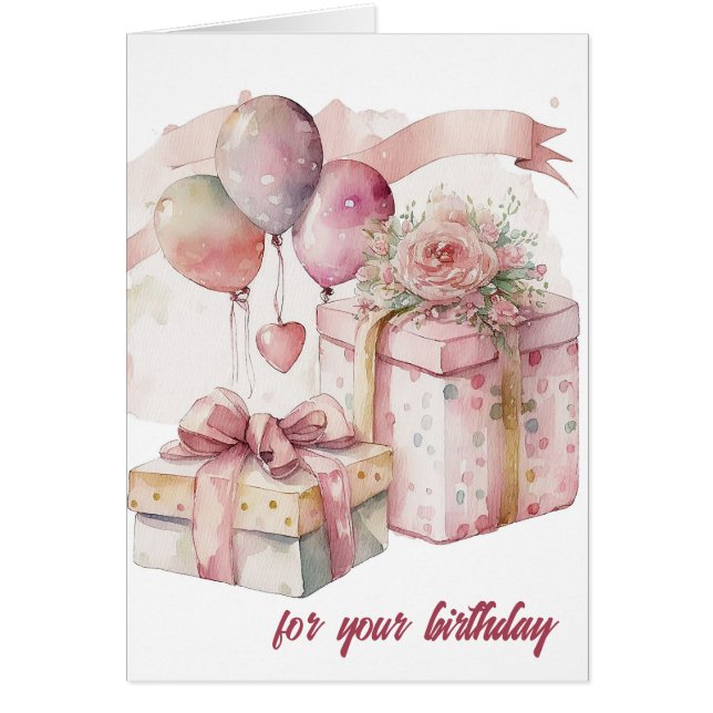 Pretty Pink Wrapped Presents Birthday Card (Front)