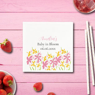 Pretty Pink & Yellow Baby in Bloom Personalized Napkins