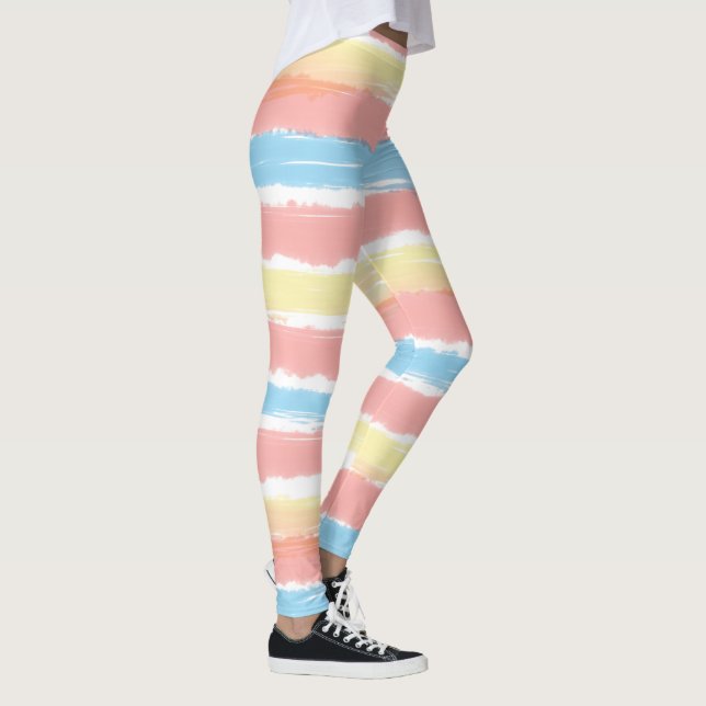 Pretty Pink Yellow Blue Stripes Leggings (Right)