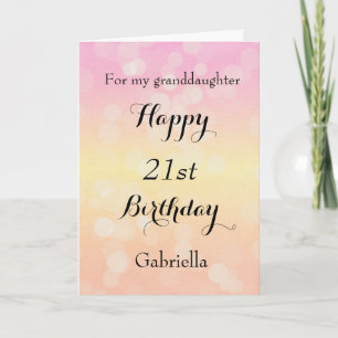 Pretty Pink Yellow Bokeh 21st Birthday Card