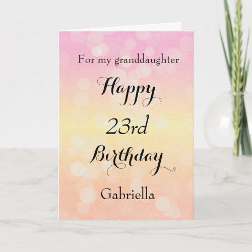 Pretty Pink Yellow Bokeh 23rd Birthday Card