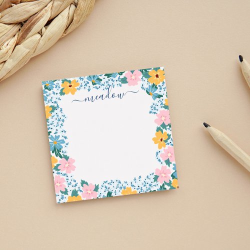 Pretty Pink  Yellow Floral Frame Post_it Notes