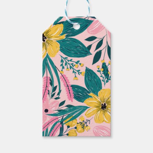 Pretty Pink Yellow Flowers Floral Gift Tags